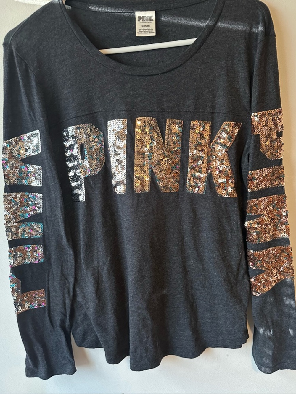 VS Pink Gray Ombre Sequin Bling Top M
